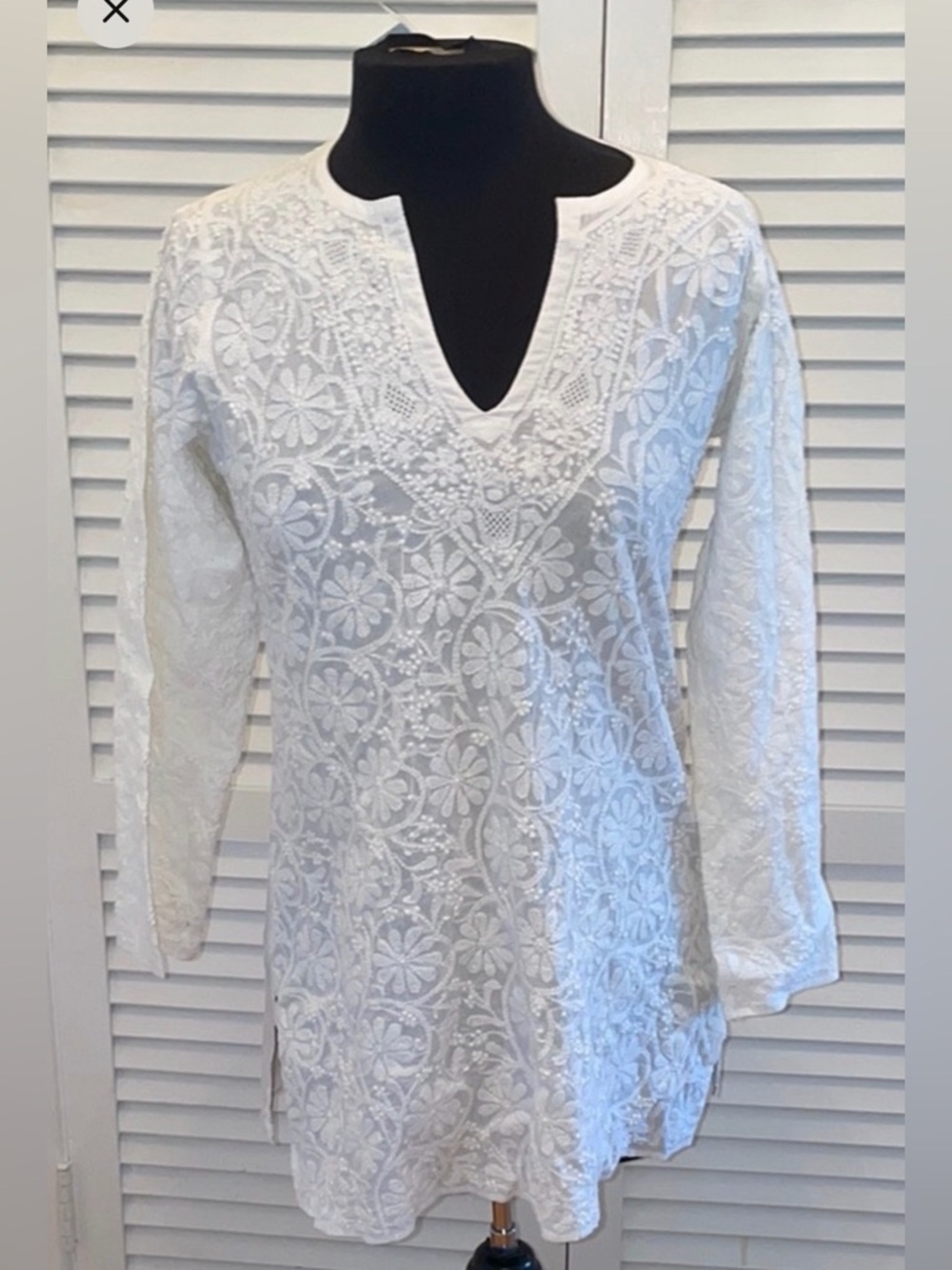 Amaya  Luxury Cotton Embroidered  White 3/4 Sleeve Tunic